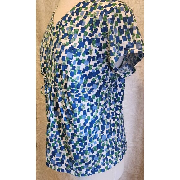 F27 Studio Works blue and green pattern  t-shirt with peplum - Picture 11 of 11